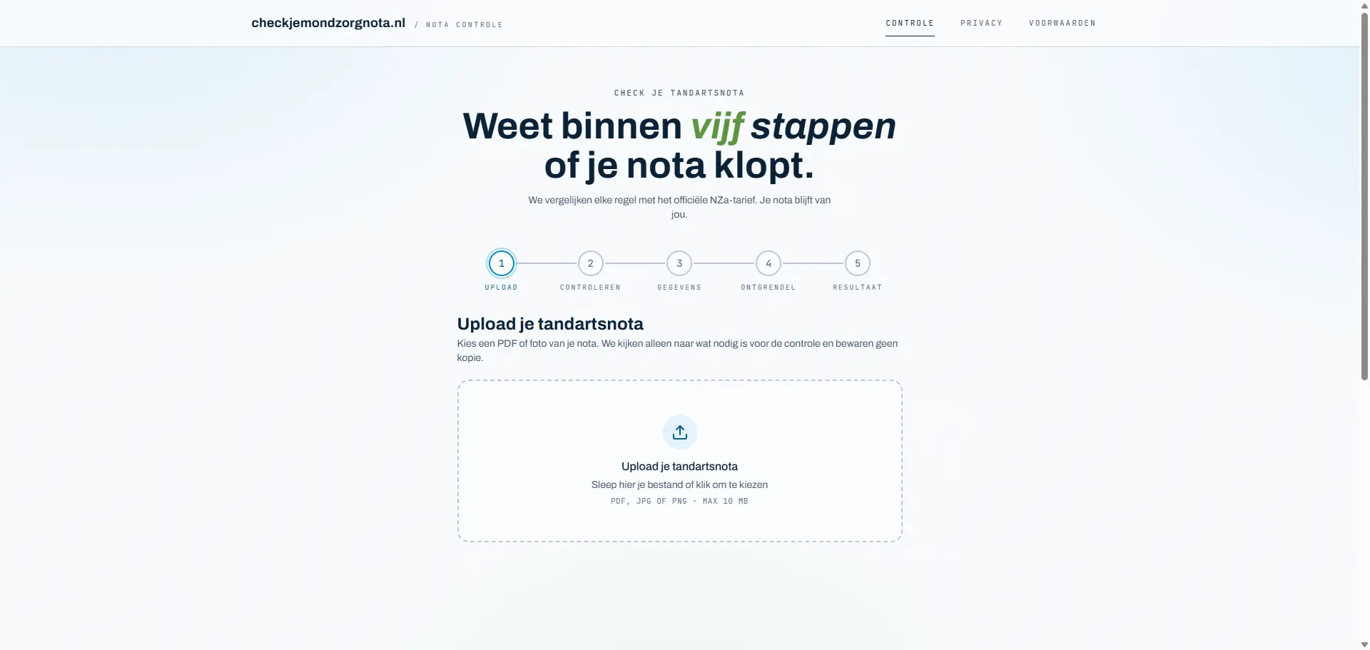Notacheckers, de webapp die tandartsnota's met AI controleert tegen de officiële NZa-tarieven